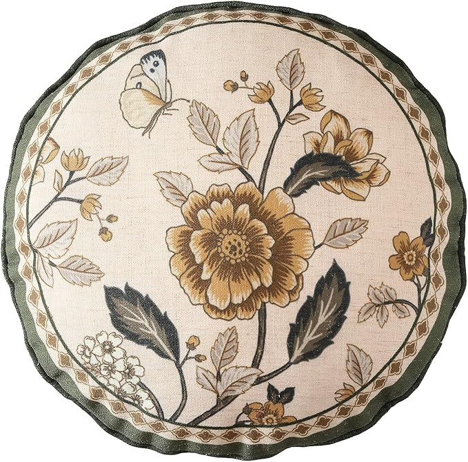 ISAENNE Vintage Elegant Linen Round Throw Pillow Cover,Diameter 16"-Murad D | Designer French Pillow Cover,Concealed Zipper Design,Sofa,Bedroom,Living Room,Lounge Chairs,All Season Home Decor