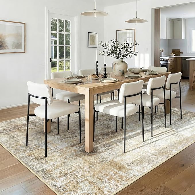 RELEANY Washable Area Rugs 7'x9' Non-Slip Modern Abstract Soft for Living Room Entryway Bedroom Nursery, Print Pattern, Neutral Brown Gray