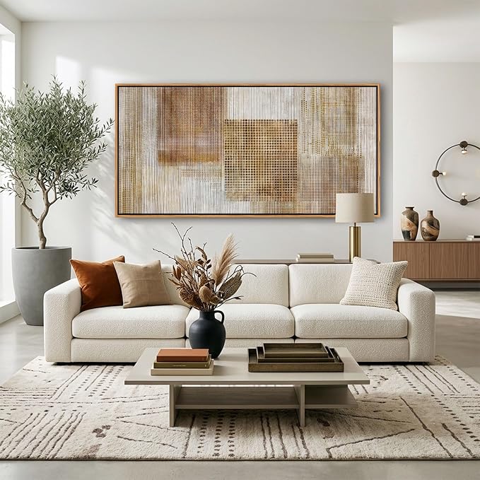 Large Beige Abstract Canvas Wall Art for Living Room - Modern Neutral Minimalist Framed Artwork, Warm Creamy Textured Wall Paintings for Bedroom Decor, Sophisticated Gallery Pictures 29×58In