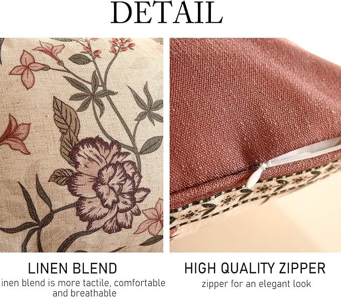 ISAENNE Designer Vintage Linen Throw Pillow Cover,20"x12"-Helena B | Elegant French Rectangle Pillow Cover,Concealed Zipper Design,Floral Pattern,Sofas,Bedroom,Living Room,Lounge Chairs