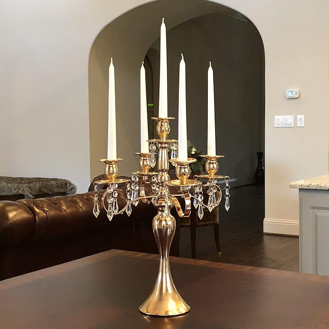Allgala Candlestick 19" 5-Arm Gold Plated Taper Candle Holder Candlestick Candelabra for Home and Party Decoration Banquet Wedding Formal Dining