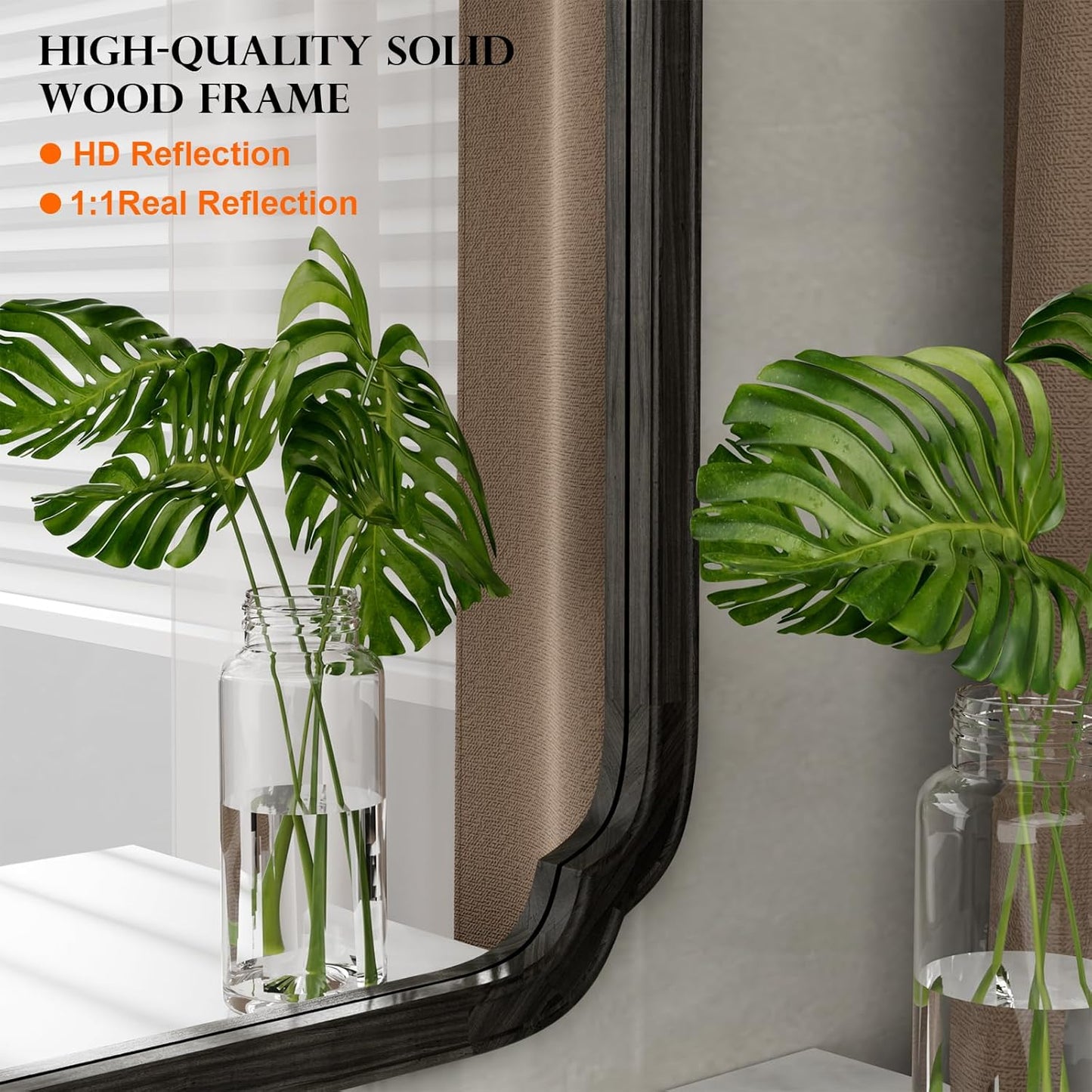 WallBeyond 24" x 36" Rounded Corner Arch Wall Mirror with Wood Frame for Entryway, Living Room or Bedroom Home Decor - Light Woodgrain [24" x 36" Black]