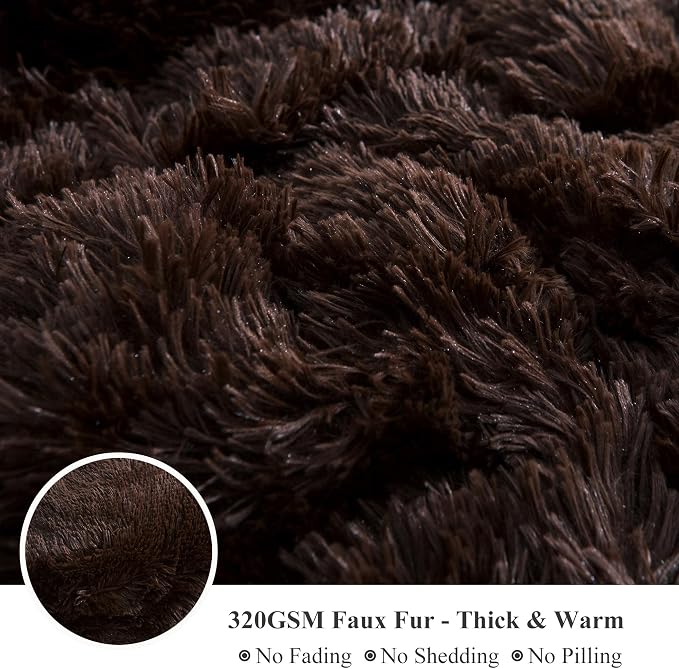 XeGe Plush Shaggy Brown Duvet Cover Set, Luxury Ultra Soft Velvet Fluffy Bedding Sets 3 Pieces(1 Furry Faux Fur Comforter Cover + 2 Fuzzy Faux Fur Pillowcases), Zipper Closure(King, Coffee)