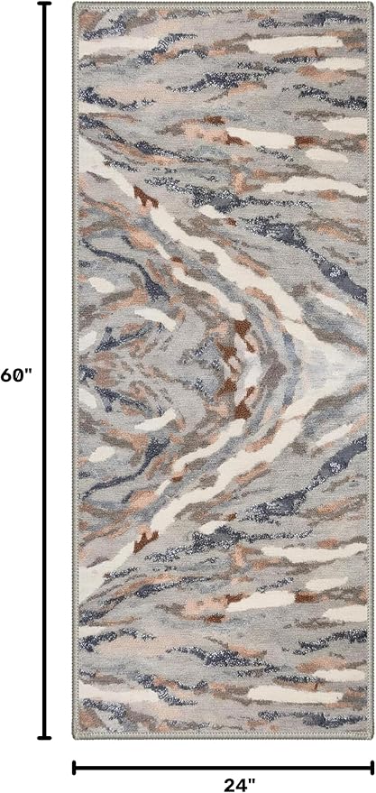 BEIMO Runner Rug for Hallway Kitchen, 2x5 Machine Washable Runners Rug for Entryway, Soft Modern Abstract Throw Rugs, Low Pile Floor Cover with Non Slip Backing, Warm Greige