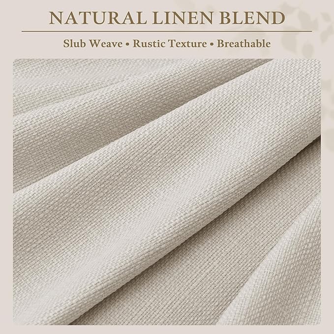 126 Inch Natural Linen Curtains Pinch Pleated for High Ceiling Living Room, Memory Trained Pinch Pleated with Back Tab Semi Sheer Light Filtering Privacy Luxury Cream Birch Window Drapes for Bedroom