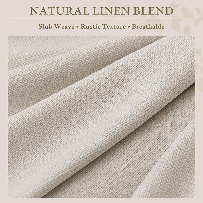 92 Inch Pinch Pleated Linen Curtains 2 Panel Set for Living Room Farmhouse Cream Thick Linen Textured Drapes 92 Inches Long Pinch Pleat Drapes Natural Semi Sheer Curtain for Dining Bedroom Office
