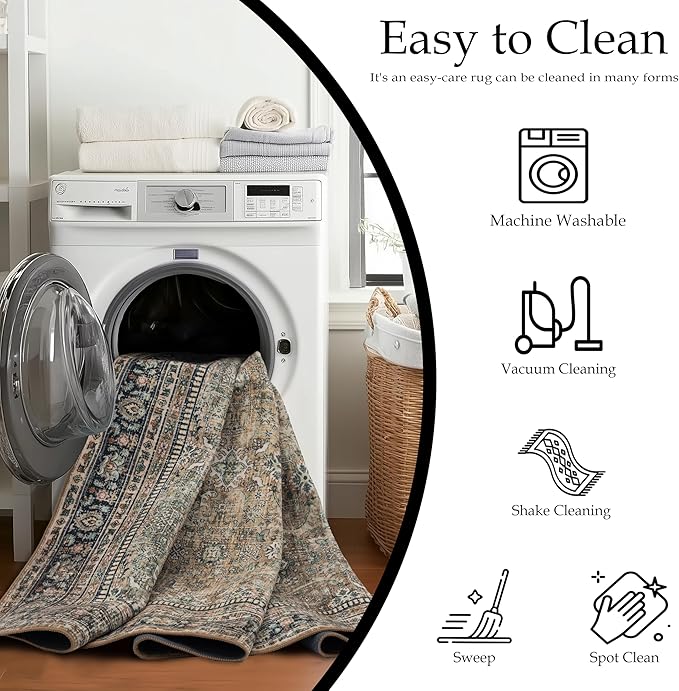 Ruaruarug Washable Area Rug 5x7 for Living Room Bedroom, Ultra Soft Non Slip Stain & Fade Resistant, Pet & Kids Friendly, Suitable for High Traffic Areas Easy to Clean for Kitchen, Vintage Brown