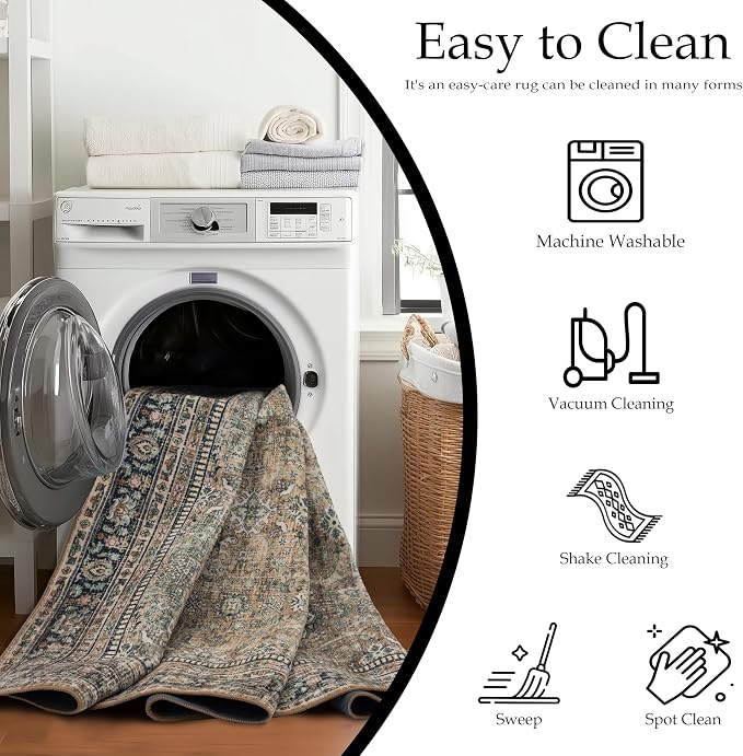 Ruaruarug Washable Area Rug 9x12 for Living Room, Bedroom, Ultra Soft Non Slip Stain & Fade Resistant, Pet & Kids Friendly, Suitable for High Traffic Areas Easy to Clean for Kitchen, Vintage Brown