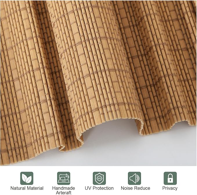 Cordless Bamboo Roman Shades with Beige Blackout Liner, Woven Wood Roman Blinds, Blackout Natural Blinds for Windows, Doors, Thrush, 25" W x 74" H