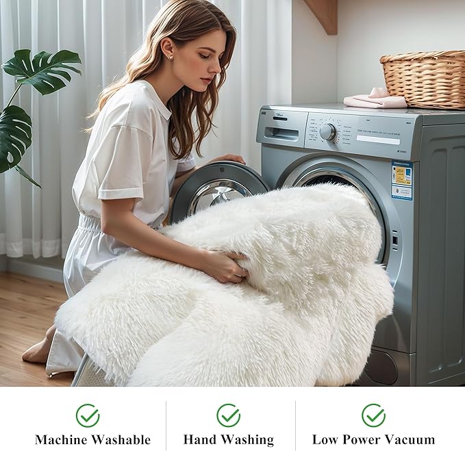 KCHOWUA Cream White Fluffy Shag Rug for Bedroom,4'x6' Machine Washable Soft Shaggy Fuzzy Small Area Rugs for Living Room,Cute Furry Plush Kids Rugs Nursery Dorm Boys Girls Bed Room Carpets,Ivory
