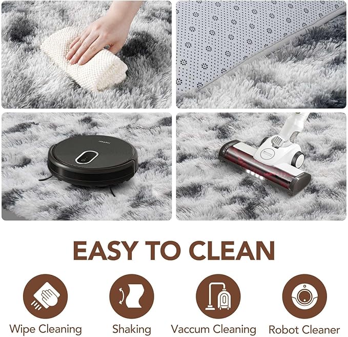 FinRèc 9x12 Rugs for Living Room Bedroom, Black and White Fluffy Shaggy Area Rug, Non-Slip Soft Shag Rug for Nursery Kids Room Dorm Room Home Decor, Indoor Plush Floor Carpet