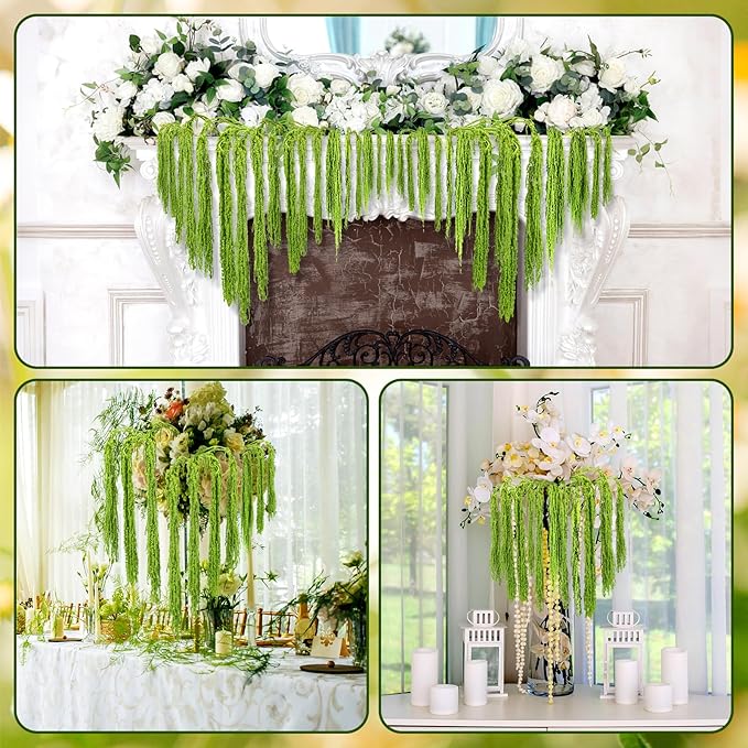 Suncalla 24 Pcs Green Spring Natural Dried Amaranthus Hanging Flowers Amaranthus Artificial Flowers for Wedding Arch Bouquet Floral Garland Wall Home Decoration (23 Inch)