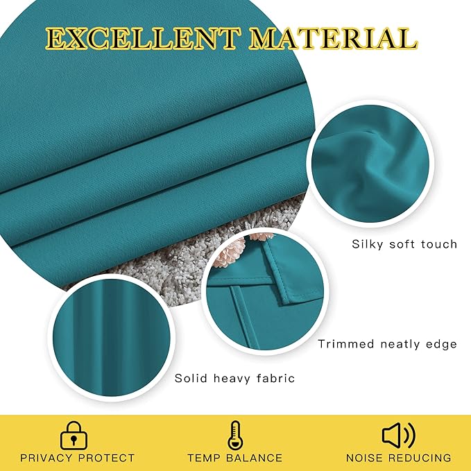 NICETOWN Blackout Kitchen Curtains Over Sink 48 inches Length - Grommet Room Darkening Voice Reducing Solid Thermal Curtains & Drapes for Small Windows, Peacock Teal, W37 x L48, 2 Panels