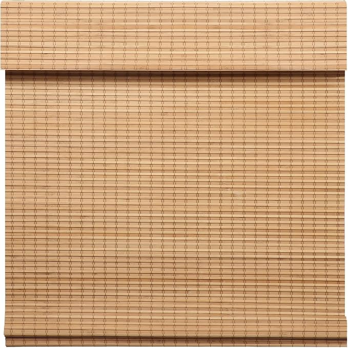 LUCKUP Cordless Bamboo Roman Blinds Shades for Indoor Windows-Blackout Room Darkening Roman Blinds with 6" Valance Cover Enhanced Privacy, 38" W x 64" H