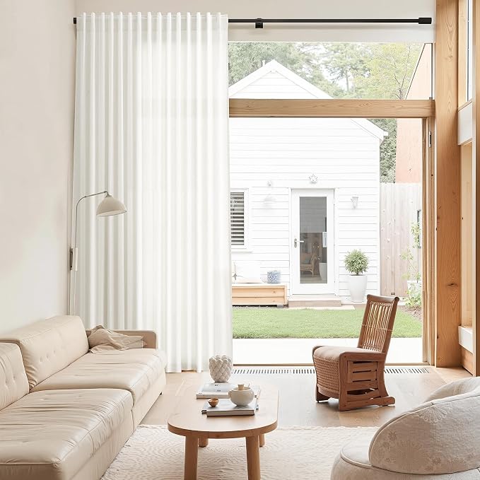 Nanspring Beige White Linen Curtains & Drapes for Living Room 84 inch Long Back Tab Rod Pocket Boho Country Rustic Semi Sheer Privacy Assured with Light Filtering for Bedroom W50 x L84, 2 Pieces