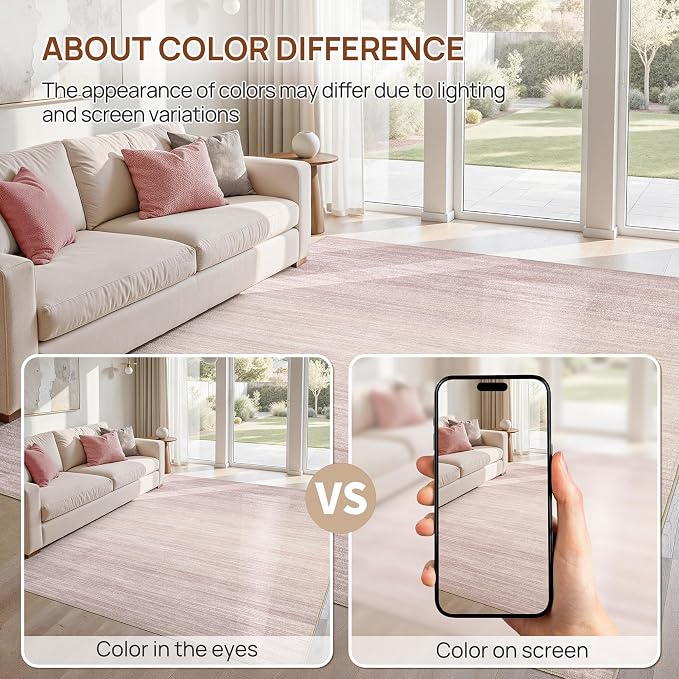 UERMEI 7x9 Washable Area Rug - Neutral Modern Abstract Living Room Rugs, Non-Slip Soft Large Indoor Floor Carpet for Bedroom Home Office & Under Dining Table Decor, Soft Pink