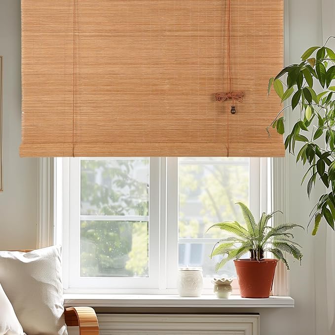 Outdoor Bamboo Roller Blinds Shades, Vertical Lifting and Breathable Waterproof Design, Sun Shade, Blackout and Ventilation, Easy Installation,30" W×64" H