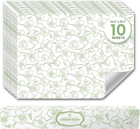 Jasmine Scented Drawer Liners for Dresser Drawers (10 Large Sheets, 19.7" x 14.4") - Non Adhesive Drawer Paper Liner for Bedroom Dresser & Closet Shelves by Linda’s Essentials