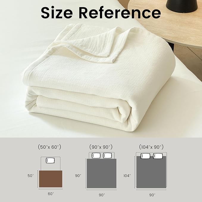 Simple&Opulence Linen Cotton Throw Blanket with Double Layered Folded Edge for Couch/Bed/Sofa/Gift, Natural Flax Solid Color Soft Breathable Cozy Farmhouse Home Décor - White, 50"x60"