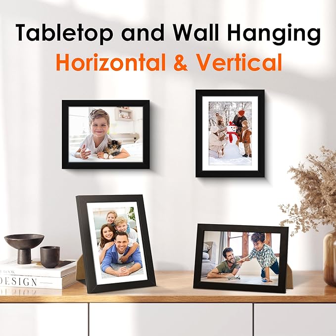 FIXSMITH 6x8 Picture Frame Set of 2, Photo Frame with HD Plexiglass, Display Pictures 5x7 with Mat or 6x8 Without Mat Multi Picture Frames Collage for Tabletop or Wall Display, Black