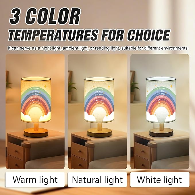 WSYEAR Boho Rainbow Inspirational Lamp, Classroom Desk Lamp Rainbow I Am Kind Daily Affirmation Decor for Home Bedroom Living Room Office