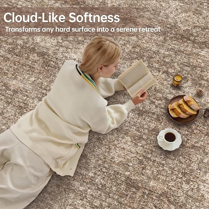Sasttie 8x10 Area Rugs, Ultra-Soft Washable Rug, Low Pile Foldable Thin Carpets with Non-Slip Backing, Skin-Friendly Stain Resistant Carpet for Living Room, Bedroom, Kitchen, Dorm, 8x10, Dark Brown