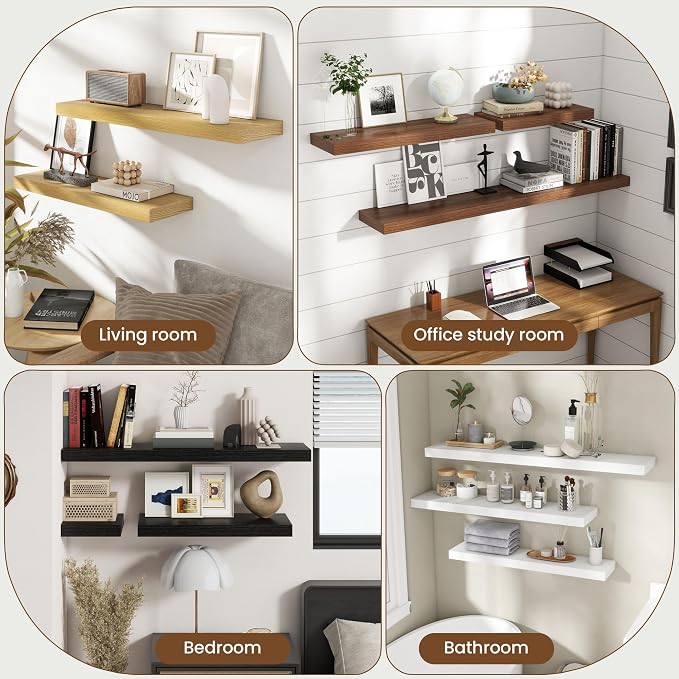 Axeman Square Floating Shelves for Wall, 8" W x 8" D x 1.4" H Rustic Wooden Shelves, 4 Pack Wall Mounted Floating Shelf with Invisible Brackets for Living Room, Bathroom, Kitchen, White Color