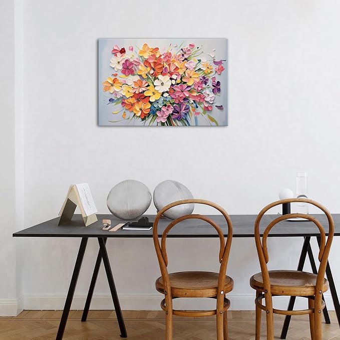 Abstract Floral Wall Art Bathroom Wall Decor Colorful Pink Orange Flower Prints Daisy Wildflower Painting Bedroom Watercolor Natural Botanical Poster Artwork for Living Room Home Decorations 16x24"