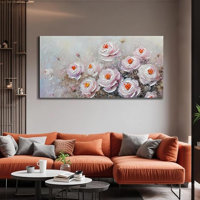 Acocifi Peony Canvas Wall Art Pink Florals Textured Picture 58"x29" | Vintage Impression Artwork, Waterproof Canvas, Easy to Hang, Durable Colorfast, Suitable for Bedroom Living Room Home Decor