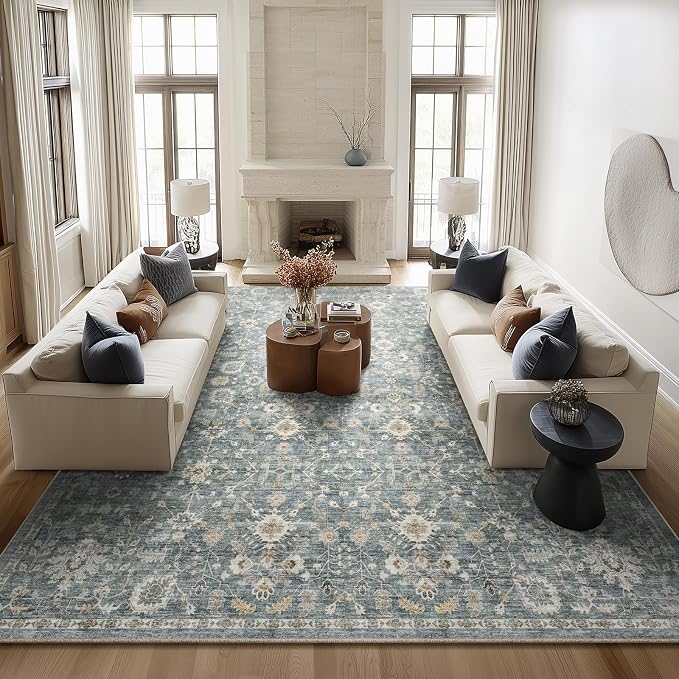 Washable Rugs for Living Room: 10x14 Area Rugs for Bedroom Ultra Soft Non-Slip Stain Resistant Vintage Boho Large Carpet for High-Traffic Dining Room - Farmhouse Decor