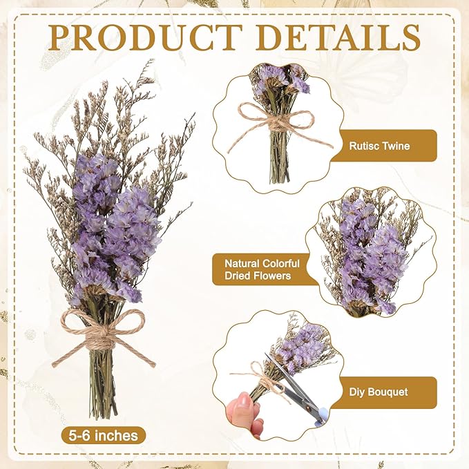 Riceshoot 30 Pcs Dried Flower Bouquets Mini Dried Flowers Bulk with Stem Natural Real Flower Bundles Forget Me Not Boho Floral Arrangement for Crafts Vase Dly Wedding Decor Bridesmaid Gift, 10 Styles
