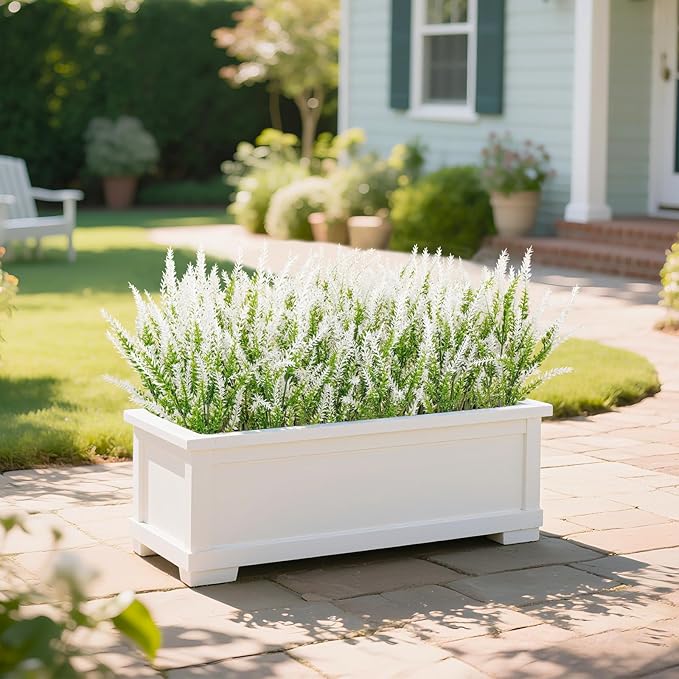 Ouddy Decor 12 Bundles Artificial Lavender Fake Flowers Faux Plastic Plants for Home Wedding Kitchen Garden Patio Window Box Office Table Centerpieces Indoor Outdoor Decor, White