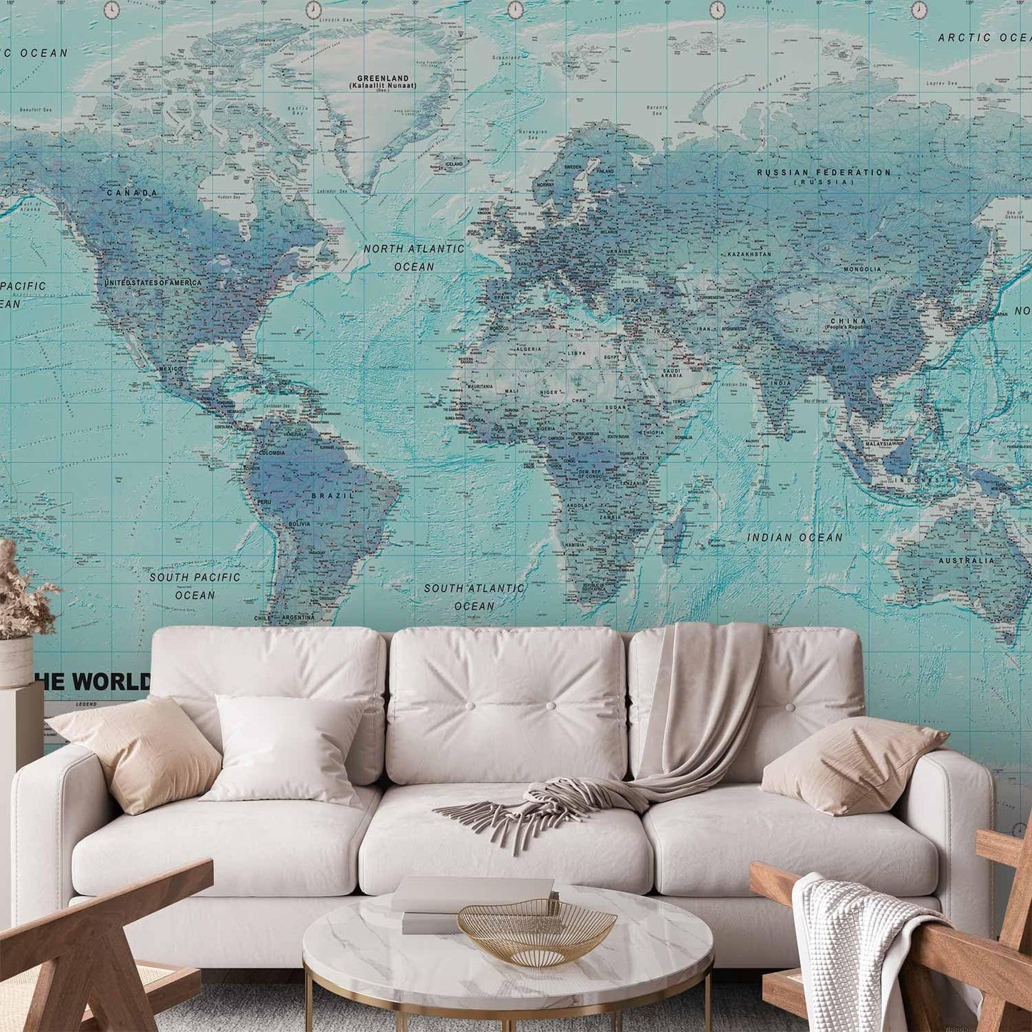 artgeist Premium Wall Mural World Map 118x83 in - XXL Non-Woven Wallpaper Fleece Wall Decor Photo Print Picture Image Design Home Map of The World k-A-0091-a-b