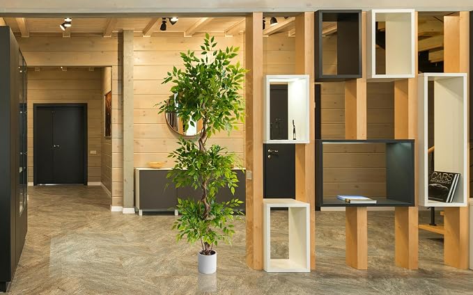 7ft Artificial Ficus Tree, 83" Tall Fake Plant with Natural Curved Trunk, Faux Ficus Floor Plants for Home Living Room Office Garden Balcony Decor Indoor