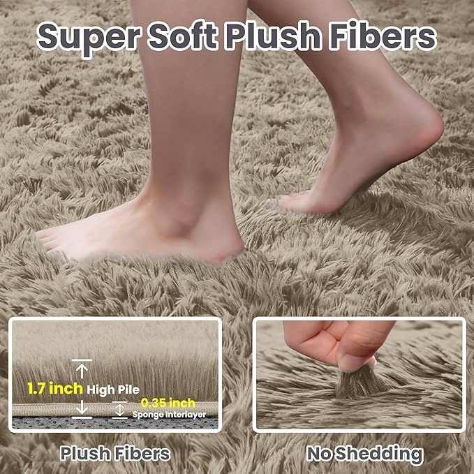 8x10 Area Rugs for Living Room Rug: Soft Fluffy Shag Gray Camel Rugs for Bedroom, Non-Slip Large Fuzzy Plush Rug Indoor Floor Carpet for Nursery Kids Boys Girl Room, Dorms, Playroom, Modern Home Decor