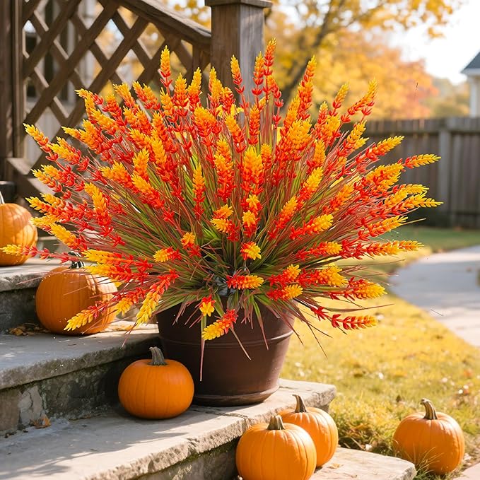 TSTWETO Artificial Plants Outdoor, 20 Pcs Fake Mums Flowers UV Resistant Outdoor Plants, Artificial Fall Flowers Plastic Faux Plants Shrubs for Home Porch Garden Yard Window Box