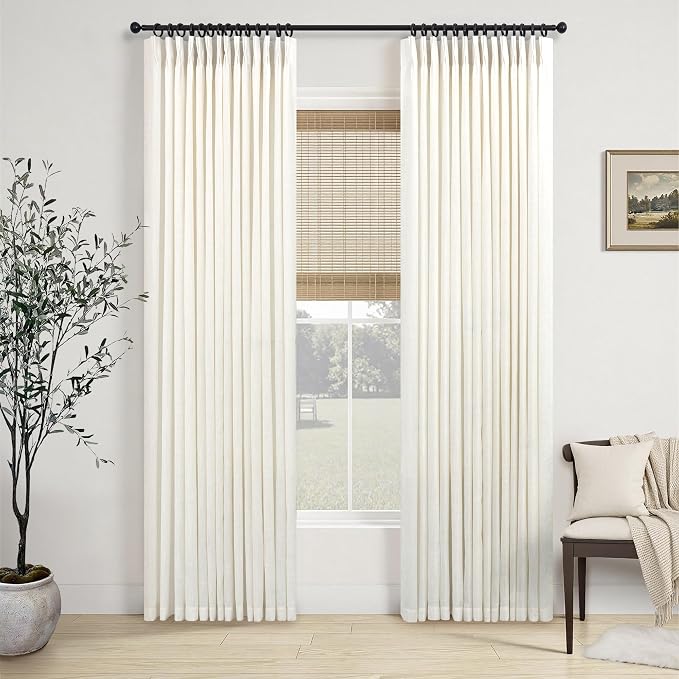 Cream Semi Sheer Linen Curtains 78 Inch Length for Living Room Pinch Pleated Back Tab Industrial Farmhouse Textured Gauze Ivory Light Filtering Curtain Drapes for Dining Room Office 78 Long 2 Panel