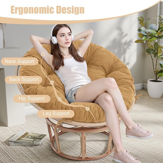 idee-home Papasan Chair Cushion, Circle Papasan Chair Cushion(Cushion Only) | Papasan Cushion with Thick Corduroy Cover, 48 x 48 Inch Cushion for Egg Chair, Dark Grey