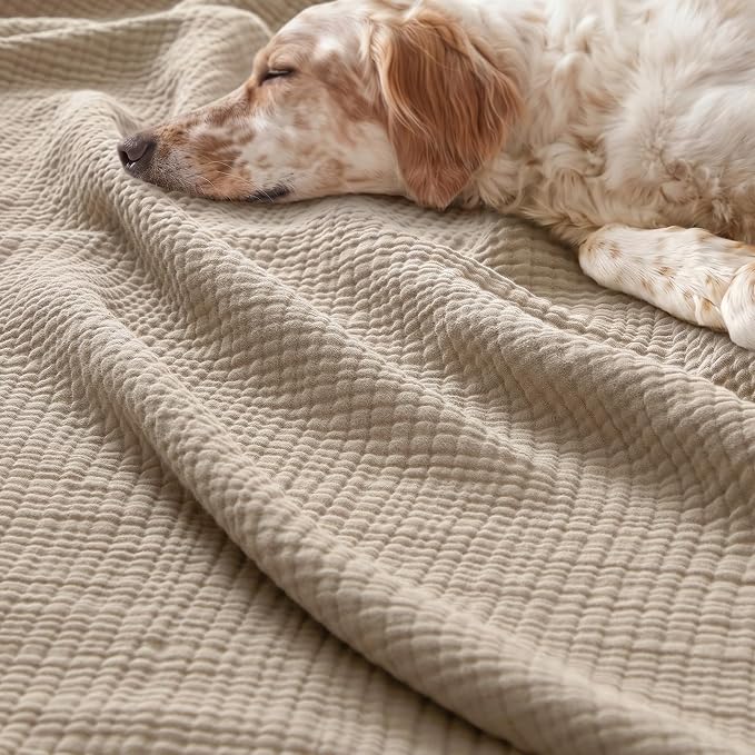 PHF 100% Cotton Muslin Blanket King Size 108"x90", 4-Layer Lightweight Gauze Throw, Breathable Cloud-Soft Minimalist Blanket for Bed, Couch, Camping & Baby, Taupe, Ideal Gift