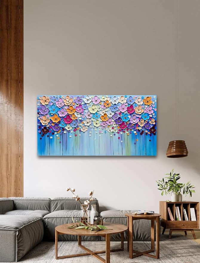 Yika Art 3D Paintings, Modern Abstract Oil Painting Hand Painted On Canvas Abstract Artwork Picture Wall Decoration for living room - Gorgeous Flowers Wall Art-24X48 Inch