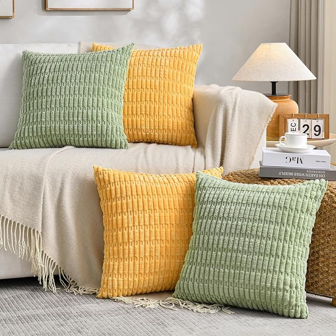 Fancy Homi 4 Packs Decorative Throw Pillow Covers for Living Room Couch Bed, Modern Farmhouse Boho Home Décor Accent Cushion Case, 24" x 24" (Pack of 4), Yellow Green Series