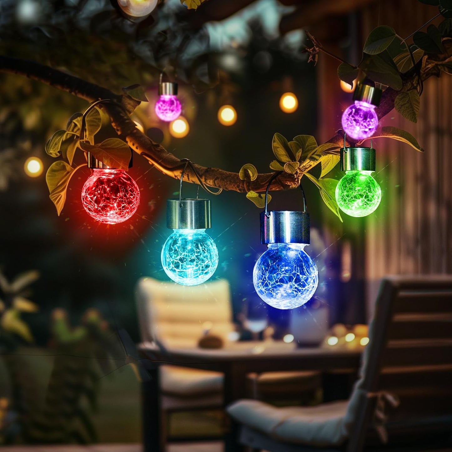 GIGALUMI 16 Pack Solar Hanging Lights for Christmas Decoration - Cracked Glass Solar Lights Outdoor Waterproof for Garden, Yard, Fence, Tree (Color Changing)