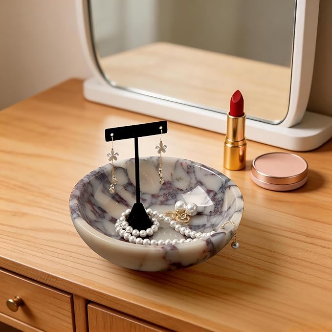Luxury Natural Marble Decorative Bowl – Medium 7-Inch Calacatta Viola Marble for Coffee Table Centerpiece Holder, Decorative Catchall Dish for Dining Table, Statement Accent Tray for Home Decor