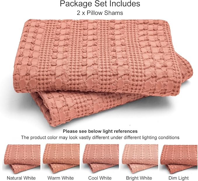 PHF 100% Cotton Waffle Weave Euro Sham Covers, 2 Pack 26" x 26" Bed Pillow Covers for Elegant Home Decor, No Filling, Luxury Aesthetic Soft Euro Pillow Cases for Bed, Canyon Clay
