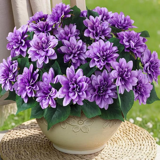 VIERENA 8 Bundles Artificial Dahlia Flowers for Outdoors Spring Summer Decor, No Fade Silk Flower Faux Dahlias Plant Arrangement for Home Garden Balcony Farmhouse（Purple）