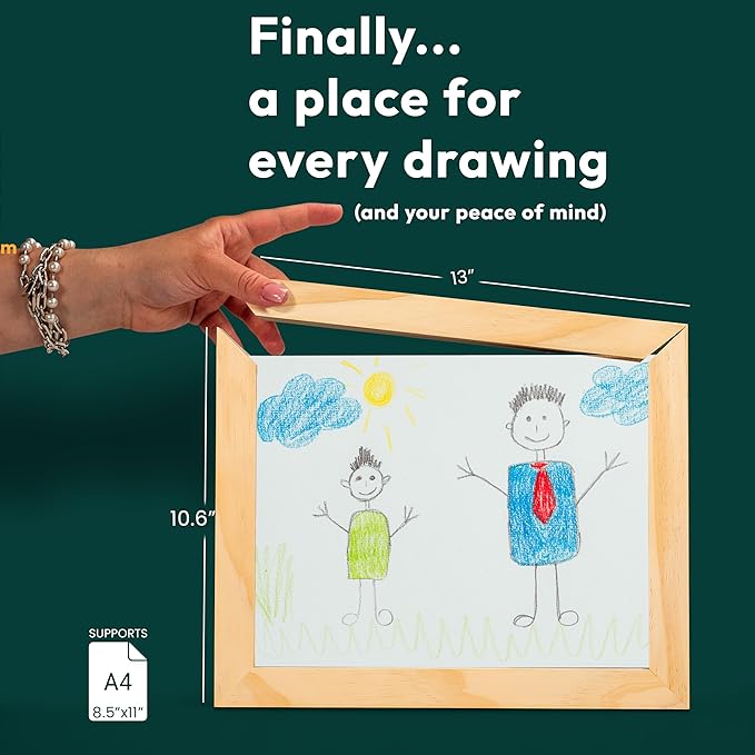 Kids Art Frames 8.5x11, Front Opening Artwork Display Frame for Kids’ Creations – Natural Grain Changeable Frame Holds 250+ Pieces, Show & Store Kids Art, Crafts, and 3D Projects, Easy Wall Hanging - Natural Grain