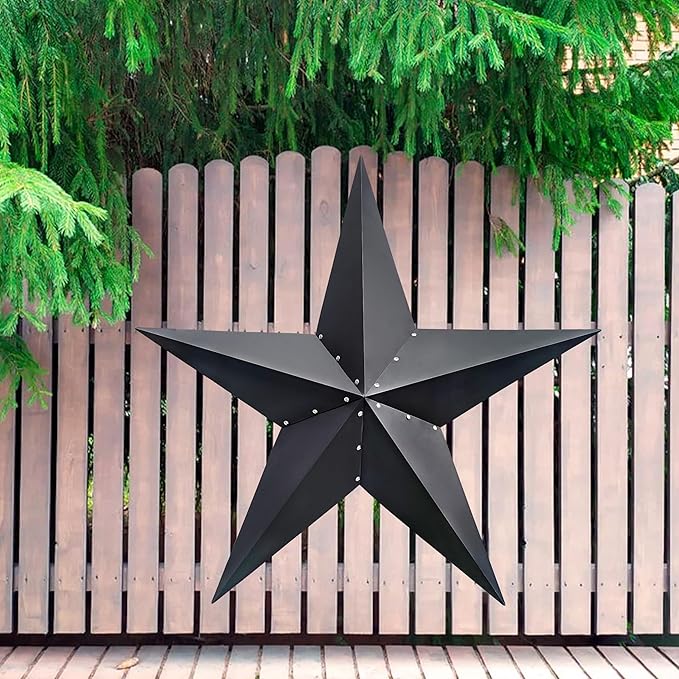 JoyEvy 48" Large Barn Star-Black Barn Star Outdoor Decoration-Metal Stars for Outside Texas Stars Art Rustic Vintage Western Country Home Farmhouse Primitive House Decor- Primitive Wall Décor
