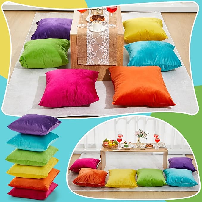 Berlune 6 Pcs Velvet Throw Pillow Covers 18" x 18" Decorative Cushion Cases Soft Pillowcase for Graduation Coquette Party Accessories Couch Sofa Bed Chair Home Decor, No Inserts (Colorful Color)