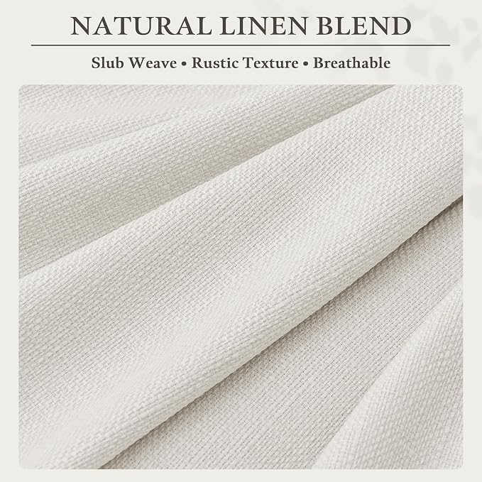 Ivory White Pinch Pleated Linen Curtains 90 Inch Long for Living Room Bedroom 2 Panels Pinch Pleat Drapes Back Tab Light Filtering Semi Sheer Ceiling Floor Length Curtains for Dining Room Office