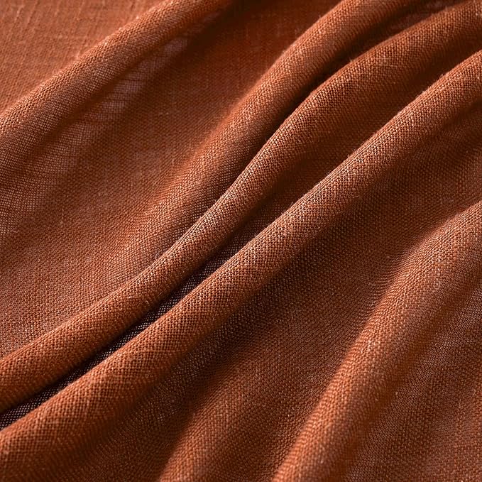 MIULEE Burnt Orange Linen Curtains for Bedroom Living Room, Soft Thick Linen Textured Window Drapes Terracotta Rust Fall Decor Semi Sheer Light Filtering Rod Pocket Back Tab, 2 Panels, 37x84 Inches